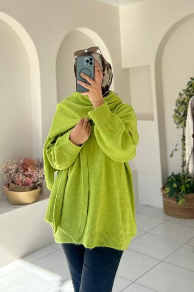 •Seyyar Atkılı Kadın Triko Kazak Yeşil