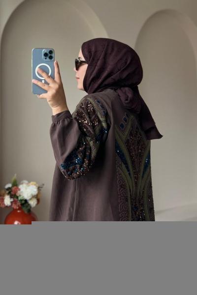 ✨ Pul Payet İşlemeli Kimono ✨ Kahverengi