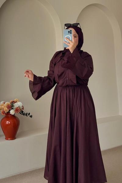 Kadın Fırfır Detaylı Gömlekli Etek Takım Bordo