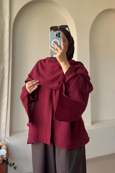 Kadın Pelerin Detaylı Tunik Bordo