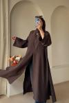 Bağcıklı Şallı Abaya Kahverengi