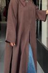 Bağcıklı Şallı Abaya Kahverengi