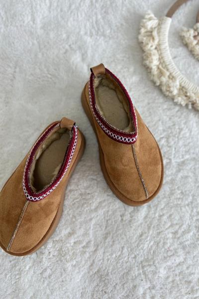 Yün Astarlı Ugg Tarzı Terlik Kahverengi