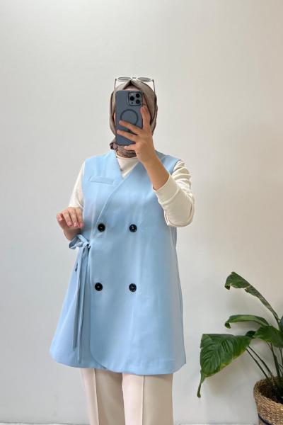 Yan Bağlamalı Yelek  Bebe Mavisi