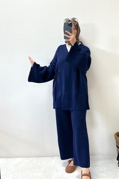 Kimono Tarzı Triko Takım Lacivert