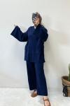 Kimono Tarzı Triko Takım Lacivert