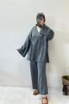 Kimono Tarzı Triko Takım Gri