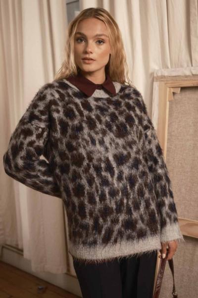 Leopar Desenli Kazak Kahverengi