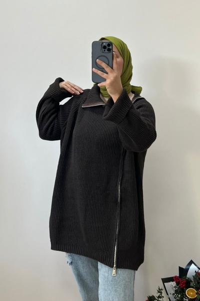 Oversize Triko Tunik Kahverengi