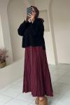 Fermuar Detaylı Şık Etek Bordo