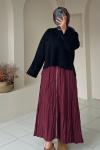 Fermuar Detaylı Şık Etek Bordo