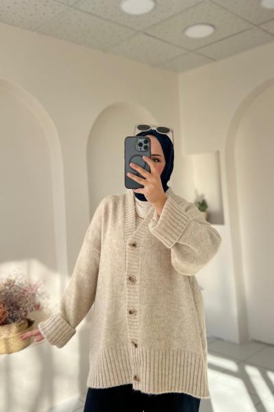 Triko Düğmeli Hırka Krem