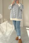 İçi Şardonlu Çizgili Sweatshirt  Lacivert