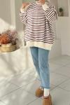 İçi Şardonlu Çizgili Sweatshirt  Bordo