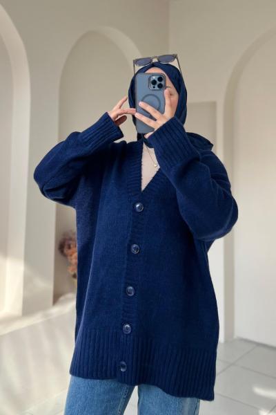 Triko Düğmeli Hırka Lacivert