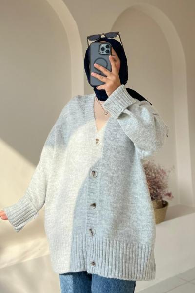 Triko Düğmeli Hırka Gri