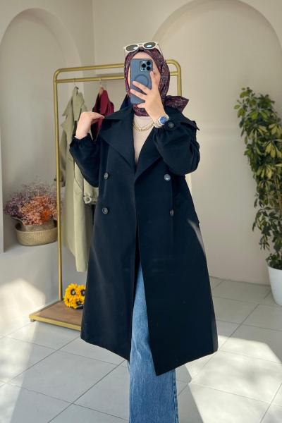 Gabardin Trençkot Siyah