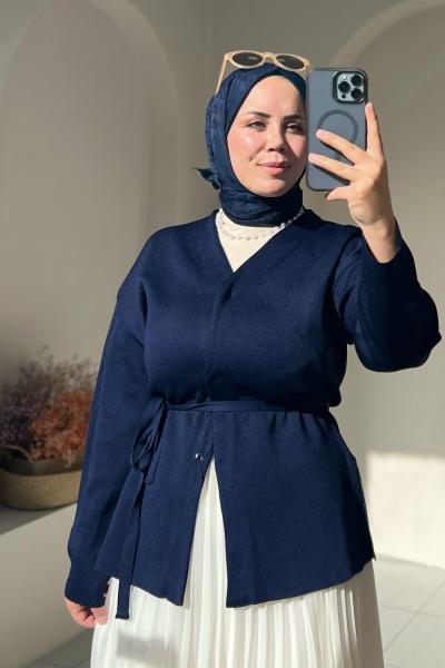 Ceket Görünümlü Merserize Hırka Lacivert