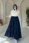 YÜKSEK BEL PLİSELİ ASTARLI ETEK Lacivert