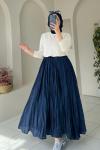 YÜKSEK BEL PLİSELİ ASTARLI ETEK Lacivert