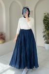 YÜKSEK BEL PLİSELİ ASTARLI ETEK Lacivert