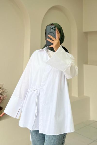 ŞIK VE MODERN ÇAPRAZ BAĞLAMALI GÖMLEK Beyaz