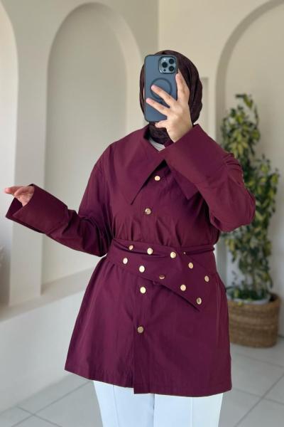 Yakalı, Kemerli Gömlek Bordo