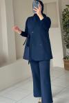 Yandan Bağlamalı Yelekli Takım Lacivert