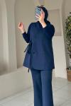 Yandan Bağlamalı Yelekli Takım Lacivert