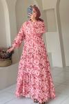 Desenli Düğmeli Elbise Pembe