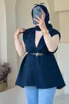 Kemer Detaylı Astarlı Yelek Lacivert