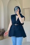 Kemer Detaylı Astarlı Yelek Lacivert