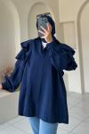 Volan Detaylı Paraşüt Kumaş Tunik Lacivert