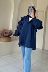 Volan Detaylı Paraşüt Kumaş Tunik Lacivert