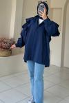 Volan Detaylı Paraşüt Kumaş Tunik Lacivert