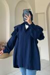Volan Detaylı Paraşüt Kumaş Tunik Lacivert