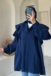 Volan Detaylı Paraşüt Kumaş Tunik Lacivert