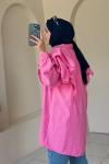 Volan Detaylı Paraşüt Kumaş Tunik Pembe