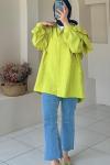 Volan Detaylı Paraşüt Kumaş Tunik Yeşil