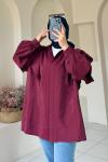 Volan Detaylı Paraşüt Kumaş Tunik Bordo