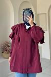 Volan Detaylı Paraşüt Kumaş Tunik Bordo