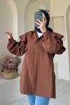 Volan Detaylı Paraşüt Kumaş Tunik Kahverengi