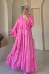Balon Kol Elbise Pembe