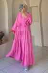Balon Kol Elbise Pembe