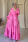 Balon Kol Elbise Pembe