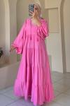 Balon Kol Elbise Pembe