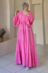 Balon Kol Elbise Pembe