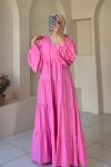 Balon Kol Elbise Pembe