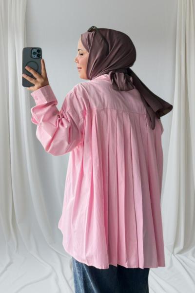 Arka Fırfır Detaylı Tunik Pembe