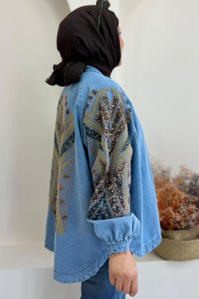 ✨ Pul Payet İşlemeli Kimono ✨ Açık Kot